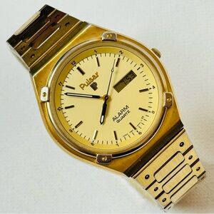 Vintage Pulsar Alarm 37mm Men's Analog Digital Day/Date Watch Gold Y960-6009